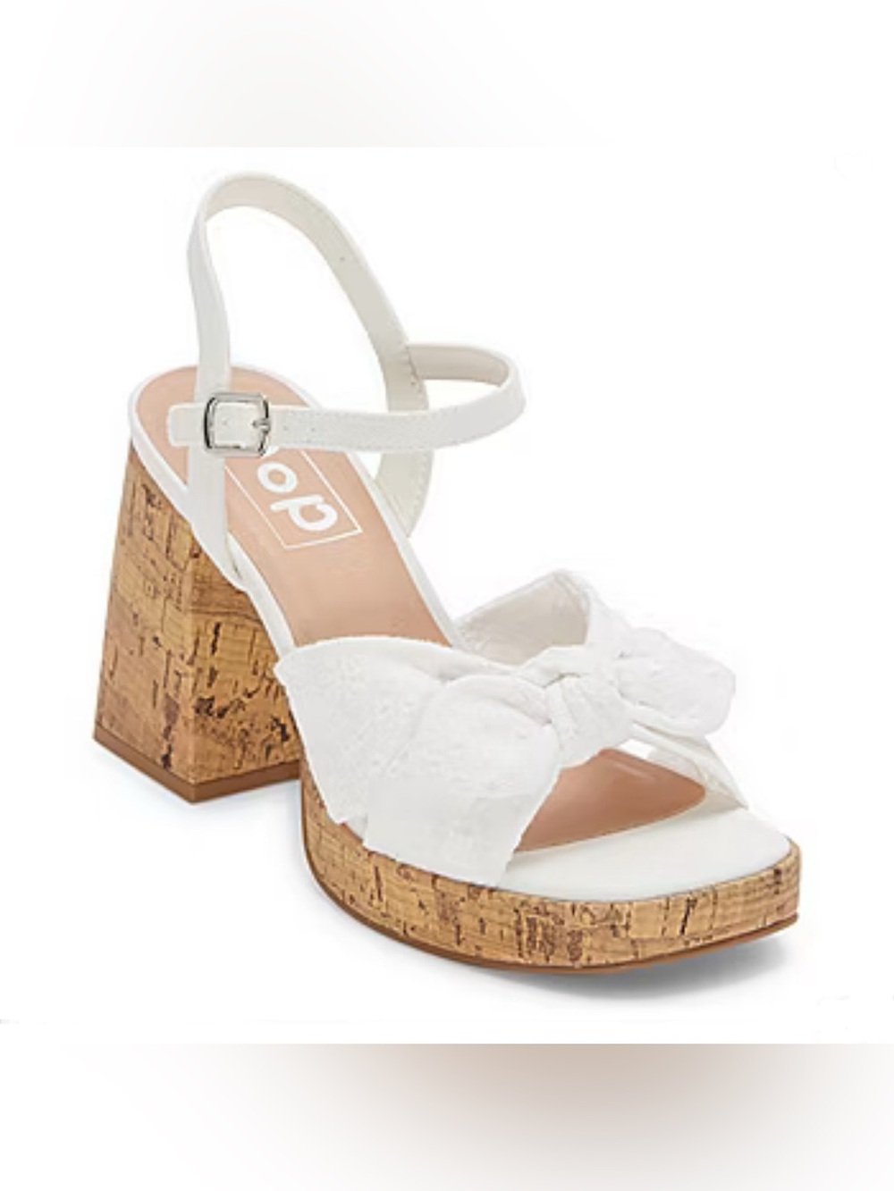 White Eyelet Bow Platform Block Heel Sandals Size 8 NWOT